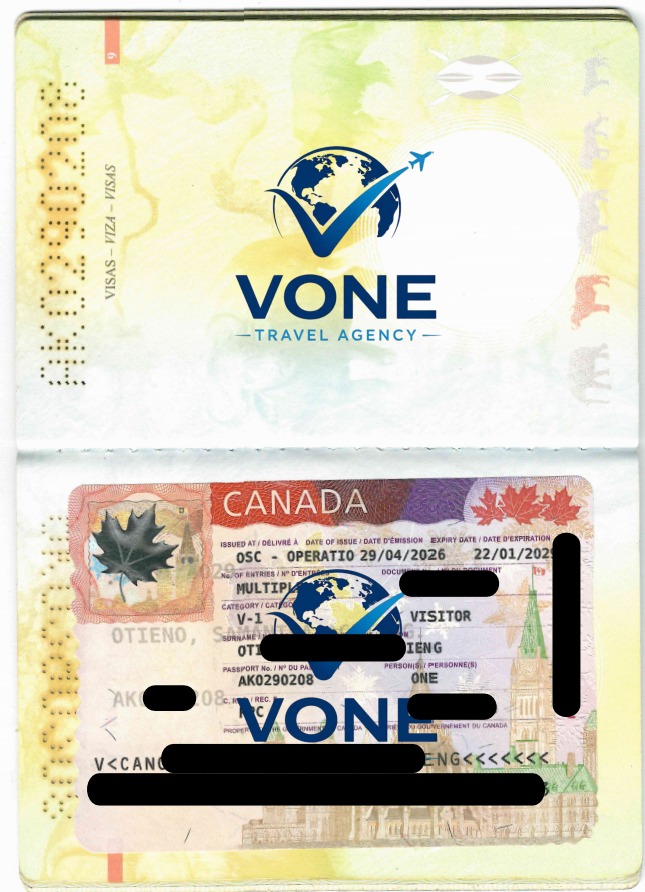 Approved Canada visitor visa secured for a Vone Travel Solutions client